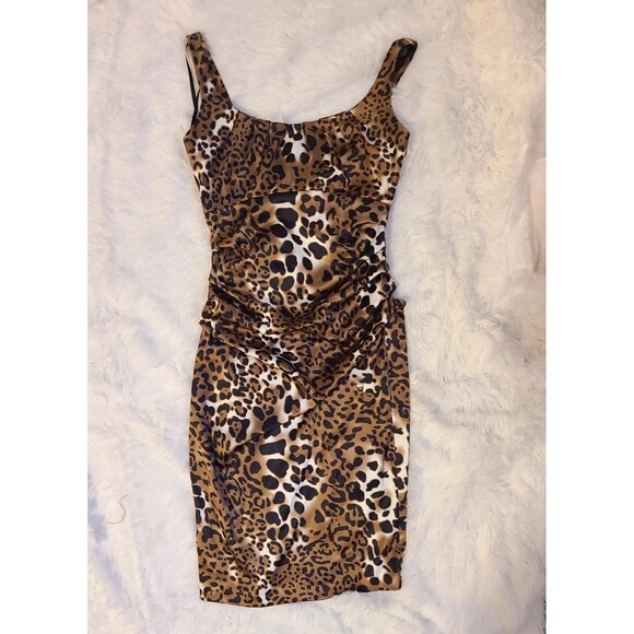 Suzy Chin NWOT Leopard Print Satin Stretch Sleeveless Pencil Dress, Size 6 - Picture 4 of 7